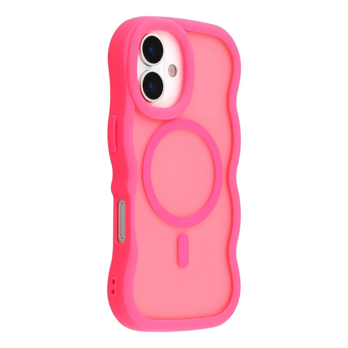 For iPhone 17 Case Compatible with MagSafe TPU + PC Phone Back Cover Skin Touch Wave Shape - Rose - 1
