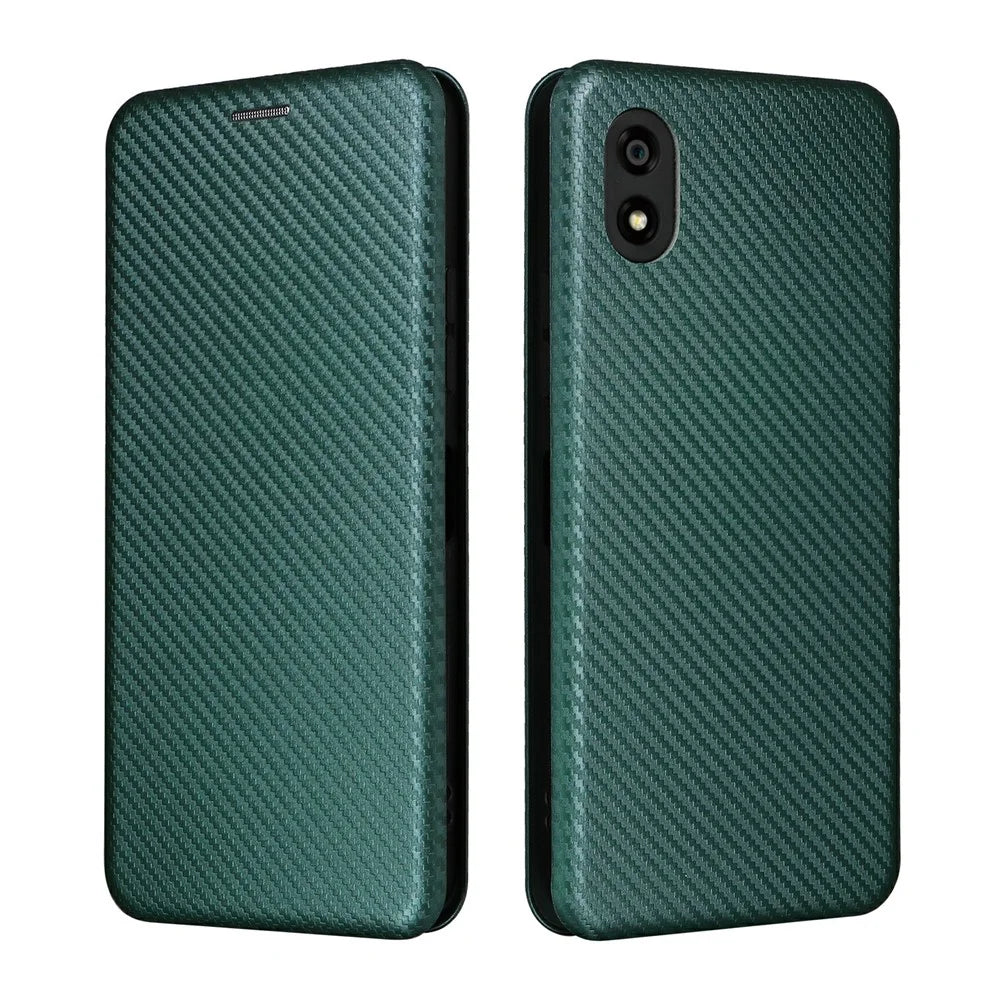 For Kantan Sumaho 4 A402ZT Case Carbon Fiber Texture Drop-Proof PU Leather Phone Cover - Green - 1