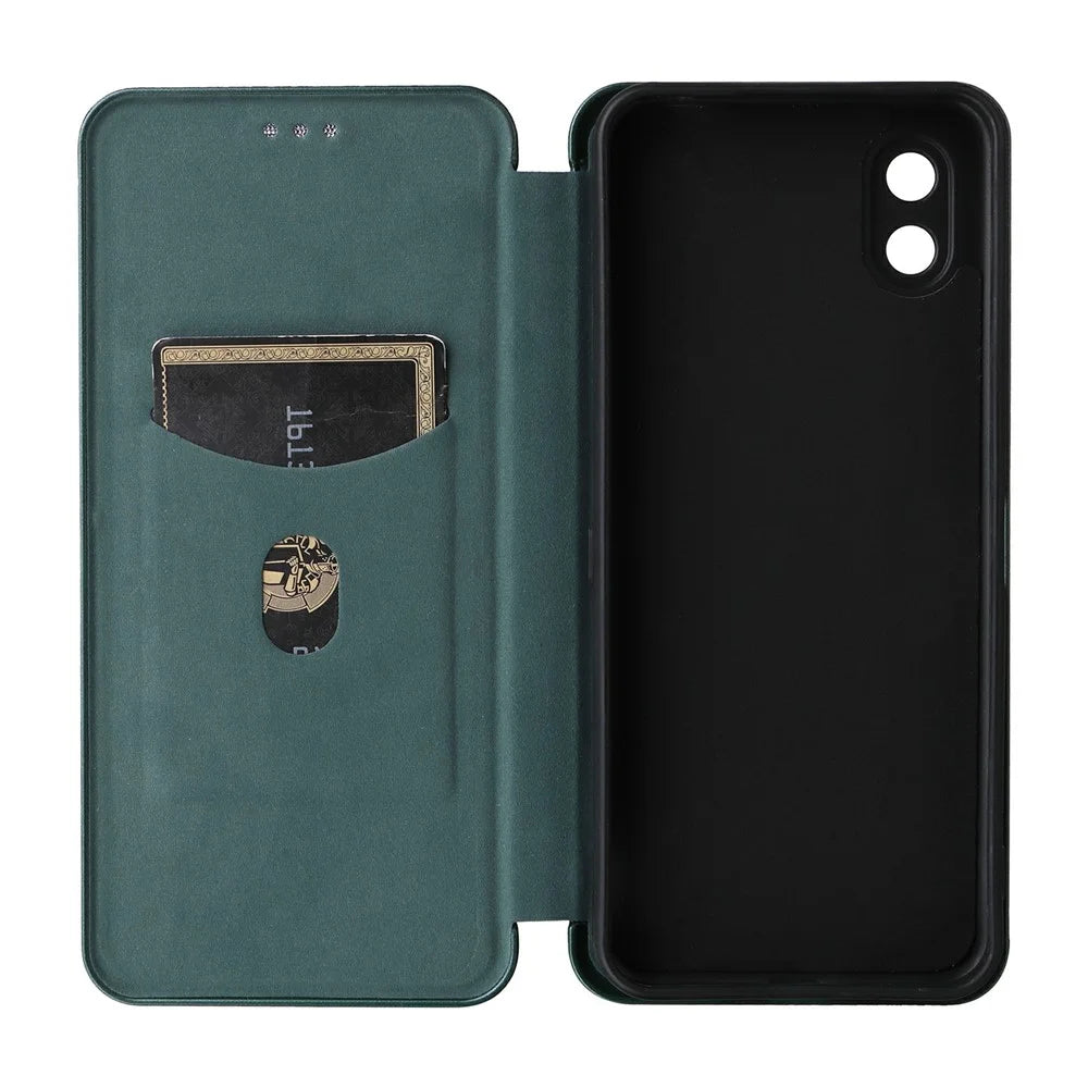 For Kantan Sumaho 4 A402ZT Case Carbon Fiber Texture Drop-Proof PU Leather Phone Cover - Green - 4