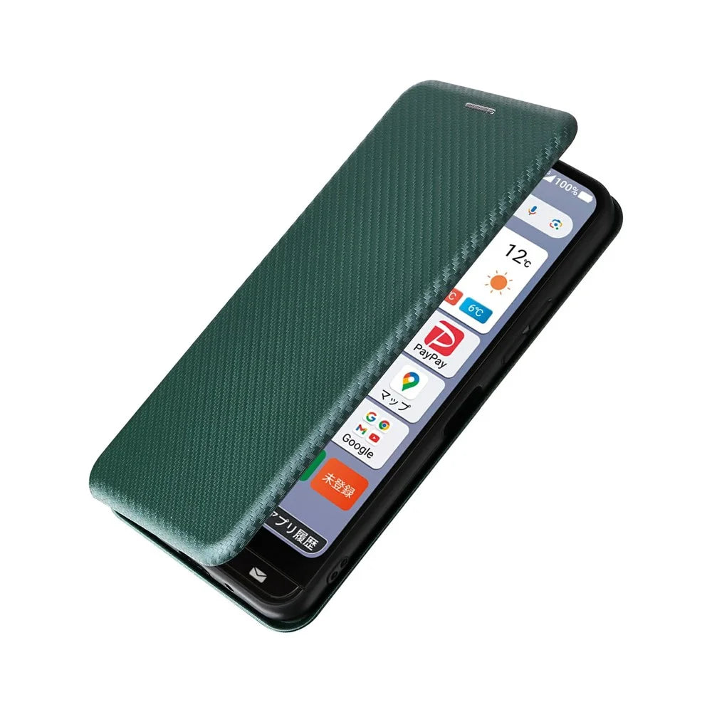 For Kantan Sumaho 4 A402ZT Case Carbon Fiber Texture Drop-Proof PU Leather Phone Cover - Green - 5