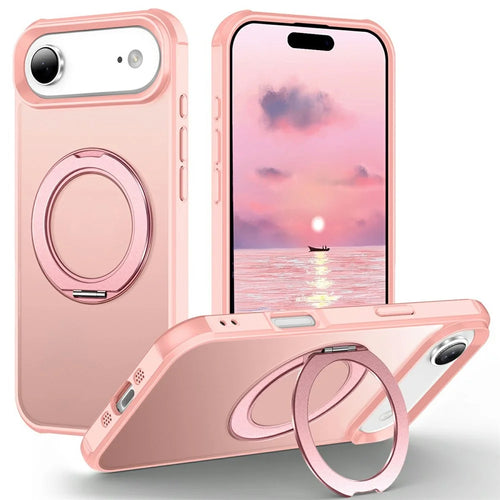 For iPhone Air Case Magnetic Kickstand TPU + PC Shockproof Hybrid Phone Cover - Pink - 1