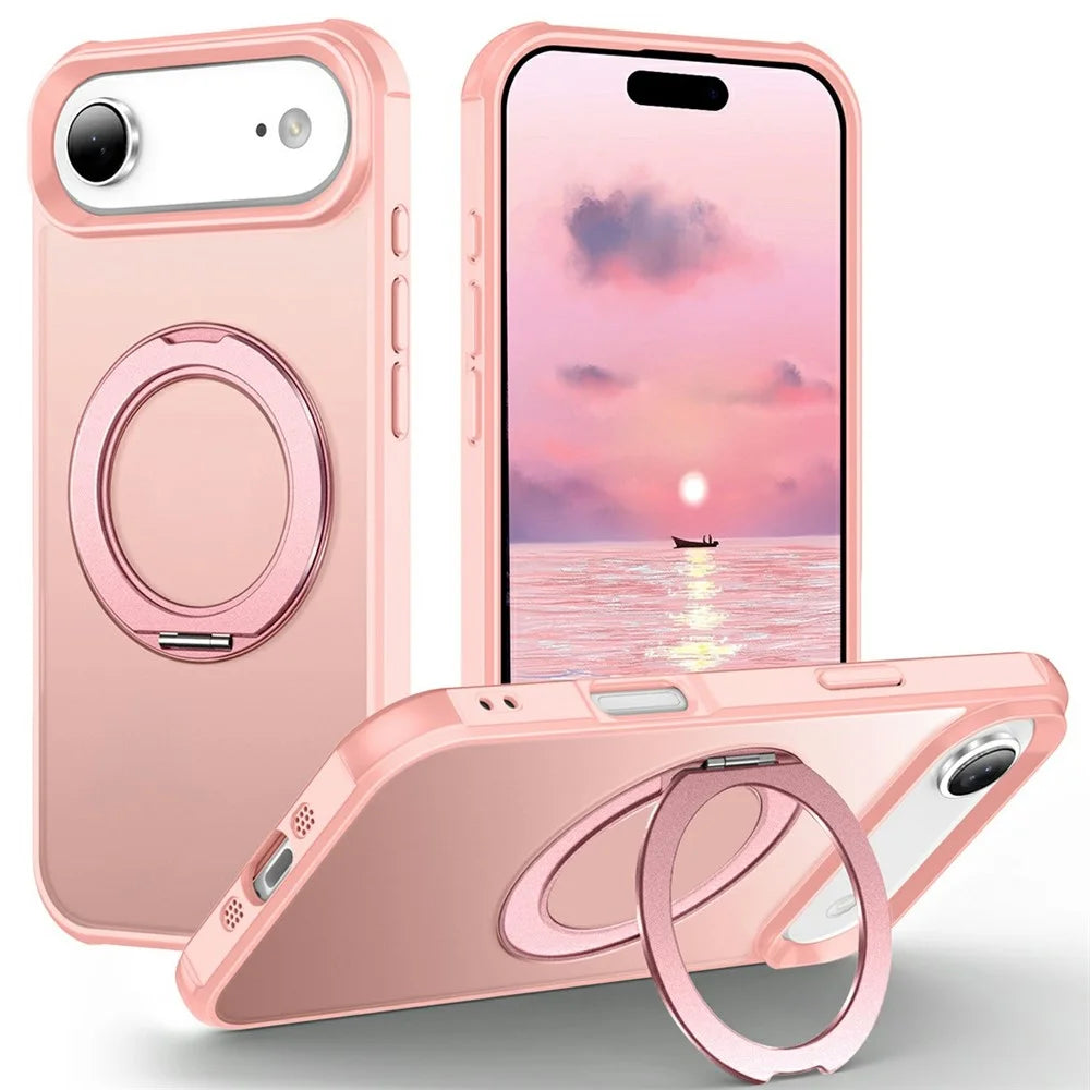 For iPhone Air Case Magnetic Kickstand TPU + PC Shockproof Hybrid Phone Cover - Pink - 1