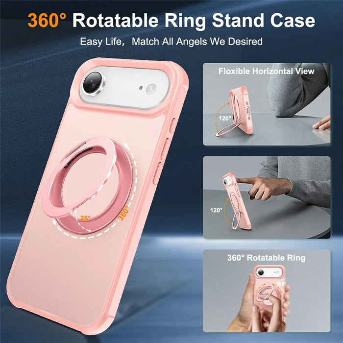 For iPhone Air Case Magnetic Kickstand TPU + PC Shockproof Hybrid Phone Cover - Pink - 2