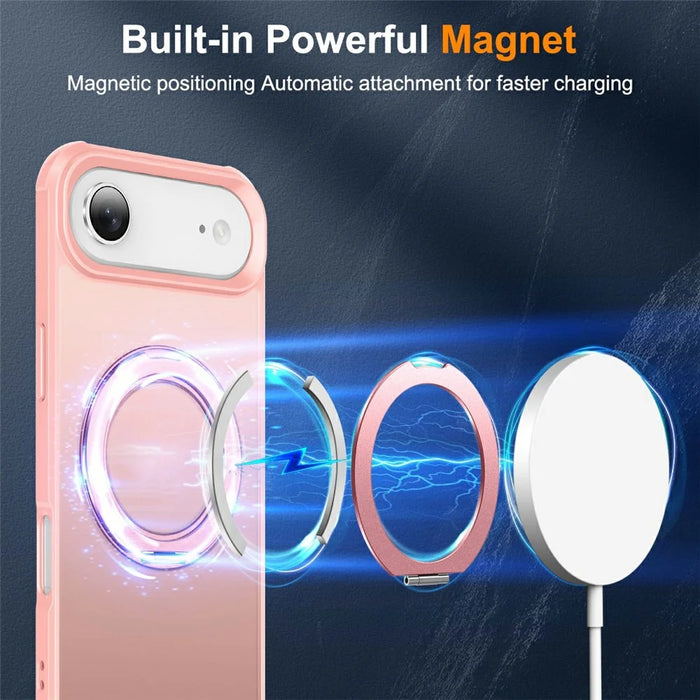 For iPhone Air Case Magnetic Kickstand TPU + PC Shockproof Hybrid Phone Cover - Pink - 3