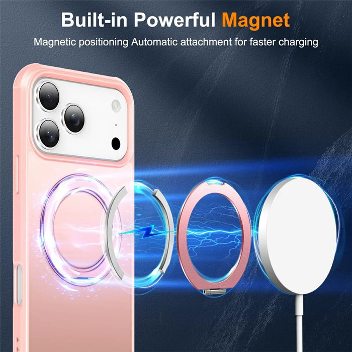 For iPhone 17 Pro Case Magnetic Kickstand TPU + PC Shockproof Hybrid Phone Cover - Pink - 3
