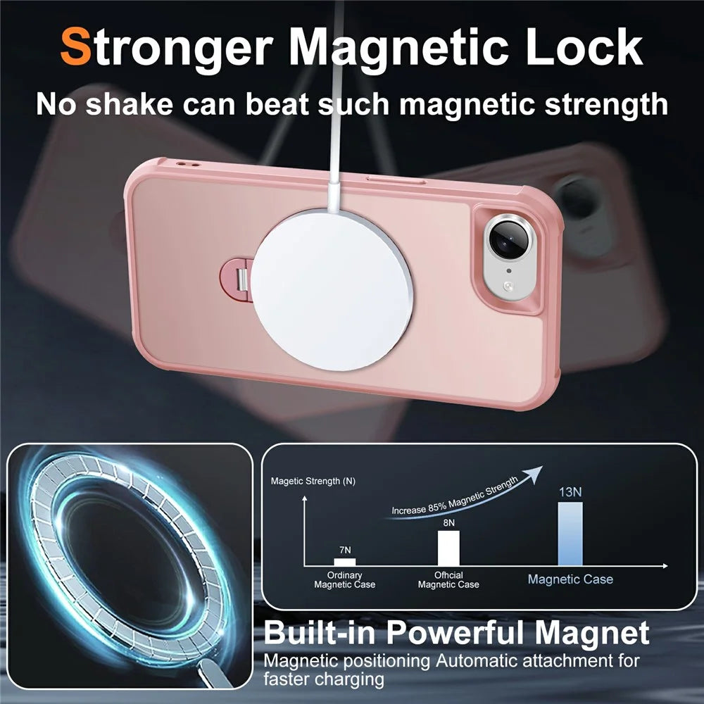 For iPhone 17e / 16e Case Compatible with MagSafe Rotatable Kickstand TPU + PC Shockproof Phone Cover - Pink - 4