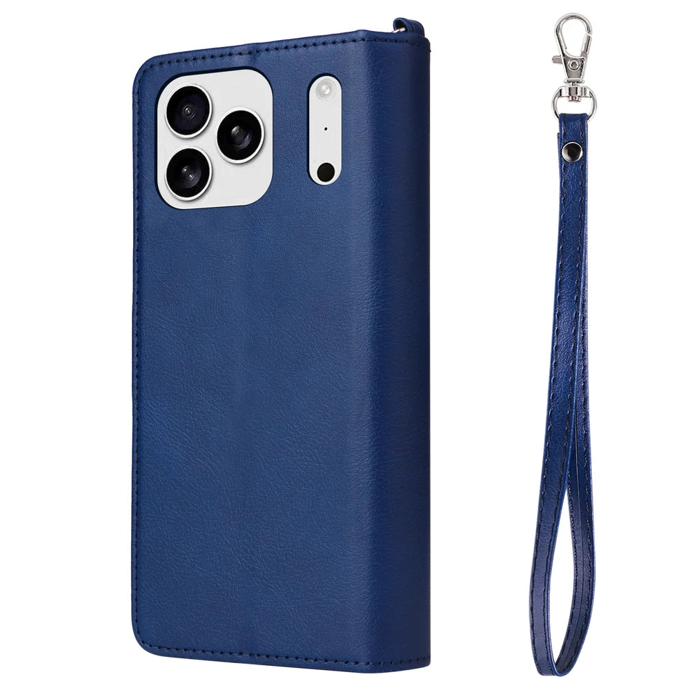 For iPhone 18 Pro Max / 17 Pro Max Magnetic Leather Case Mobile Cover with Detachable Zipper Wallet Strap - Blue - 7