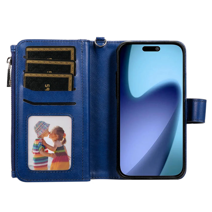 For iPhone Air Magnetic Leather Case Mobile Cover with Detachable Zipper Wallet Strap - Blue - 2