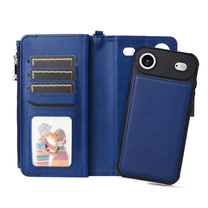 For iPhone Air Magnetic Leather Case Mobile Cover with Detachable Zipper Wallet Strap - Blue - 5
