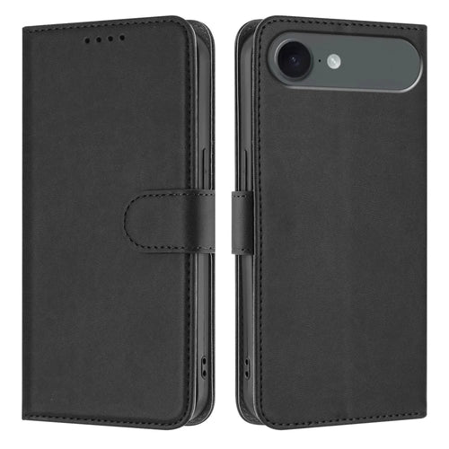 For iPhone Air Leather Case Solid Color Phone Cover with Wallet - Black - 1
