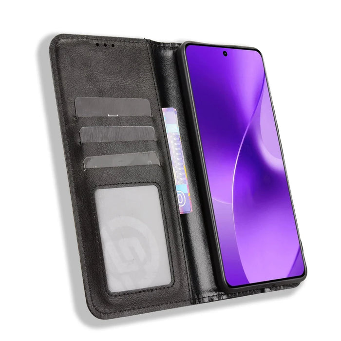 For Realme 15 5G / Realme 15 Pro 5G Leather Case Wallet Stand Retro Texture Phone Cover - Black - 6