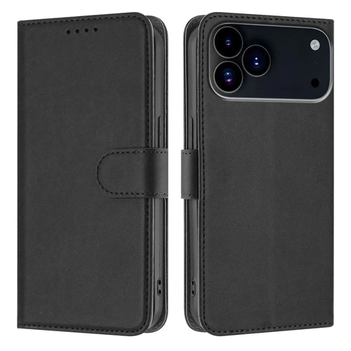 For iPhone 17 Pro Max Leather Case Solid Color Phone Cover with Wallet - Black - 1