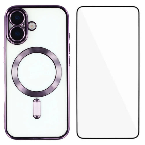 WANLONFENG For iPhone 17 Magnetic Case  Full Protection Electroplated TPU Cover with Tempered Glass - Dark Purple - 1