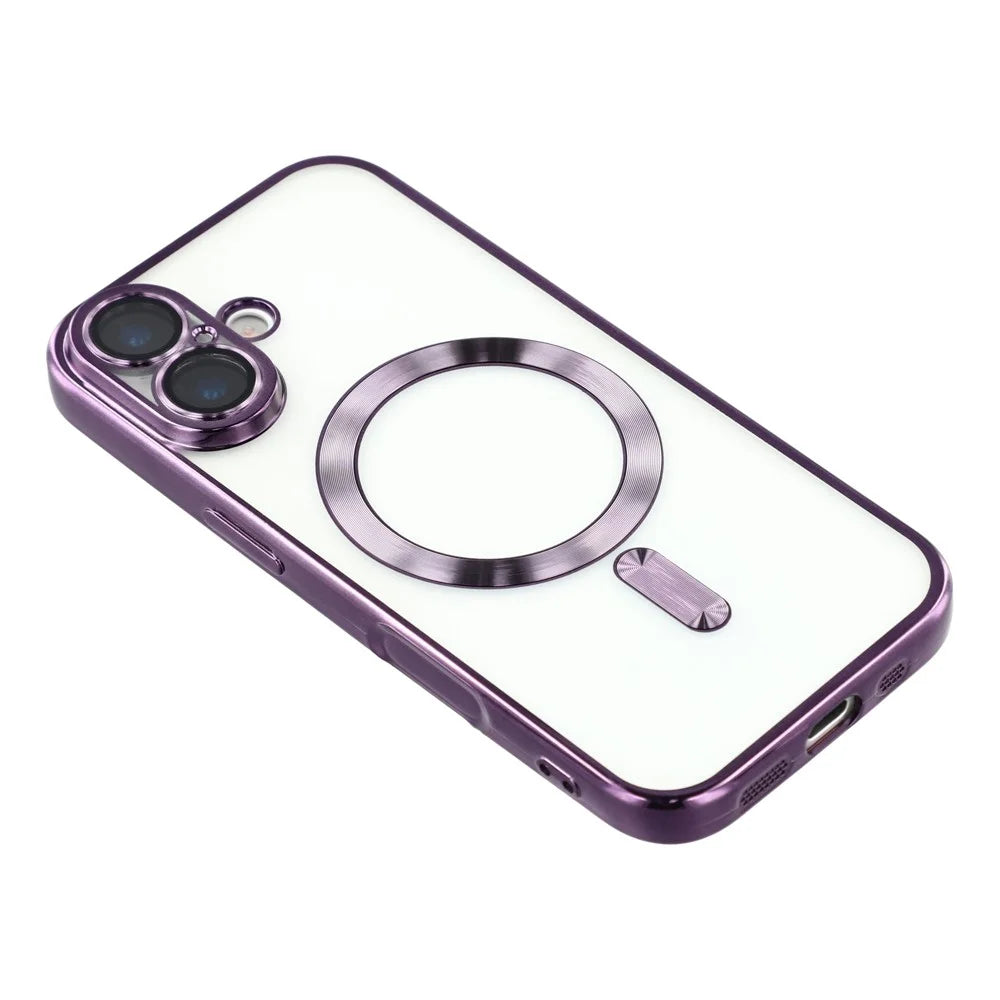 WANLONFENG For iPhone 17 Magnetic Case  Full Protection Electroplated TPU Cover with Tempered Glass - Dark Purple - 3