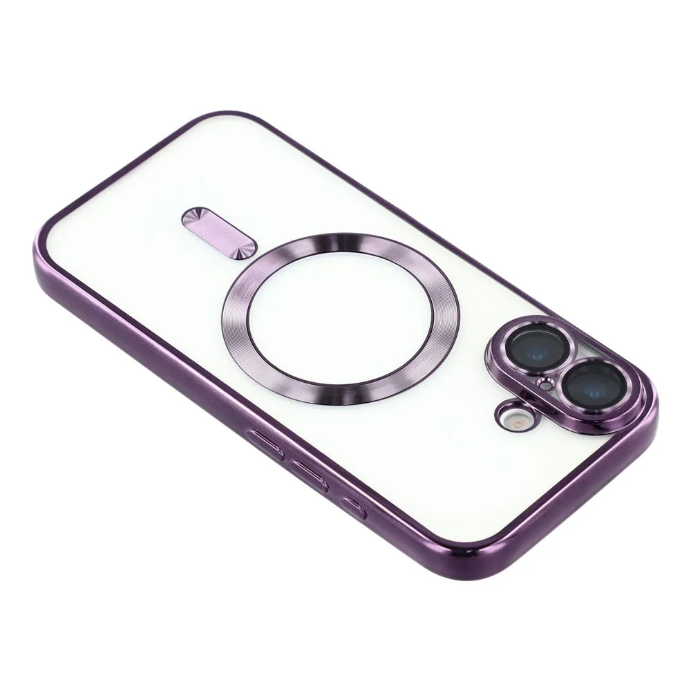 WANLONFENG For iPhone 17 Magnetic Case  Full Protection Electroplated TPU Cover with Tempered Glass - Dark Purple - 4