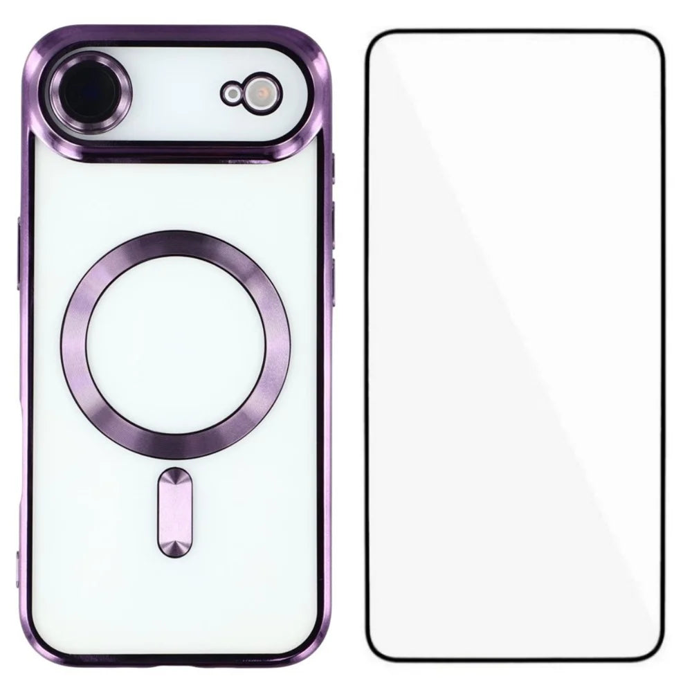 WANLONFENG For iPhone Air Magnetic Case  Full Protection Electroplated TPU Cover with Tempered Glass - Dark Purple - 1