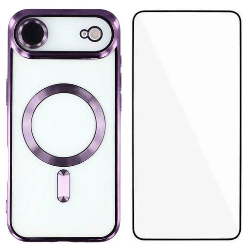 WANLONFENG For iPhone Air Magnetic Case  Full Protection Electroplated TPU Cover with Tempered Glass - Dark Purple - 1