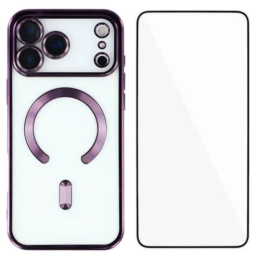 WANLONFENG For iPhone 17 Pro Magnetic Case  Full Protection Electroplated TPU Cover with Tempered Glass - Dark Purple - 1