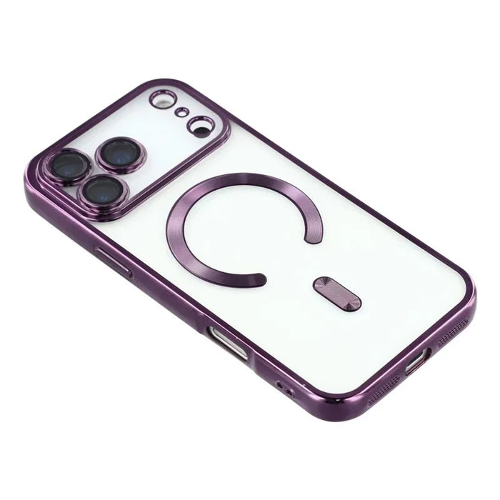 WANLONFENG For iPhone 17 Pro Magnetic Case  Full Protection Electroplated TPU Cover with Tempered Glass - Dark Purple - 3