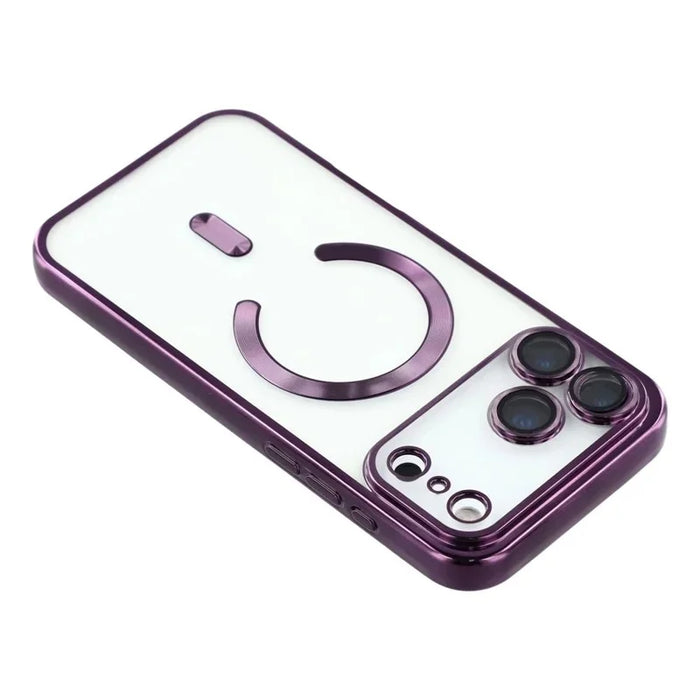 WANLONFENG For iPhone 17 Pro Magnetic Case  Full Protection Electroplated TPU Cover with Tempered Glass - Dark Purple - 4
