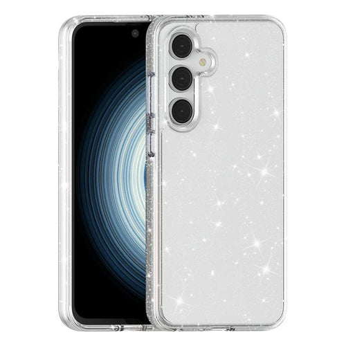 For Samsung Galaxy S25 FE Case Sparkly Powder Glitter Shiny Soft TPU + Hard PC Back Cover - White - 1