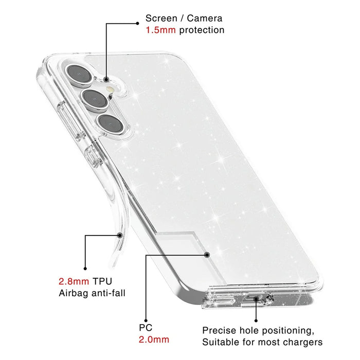 For Samsung Galaxy S25 FE Case Sparkly Powder Glitter Shiny Soft TPU + Hard PC Back Cover - White - 5