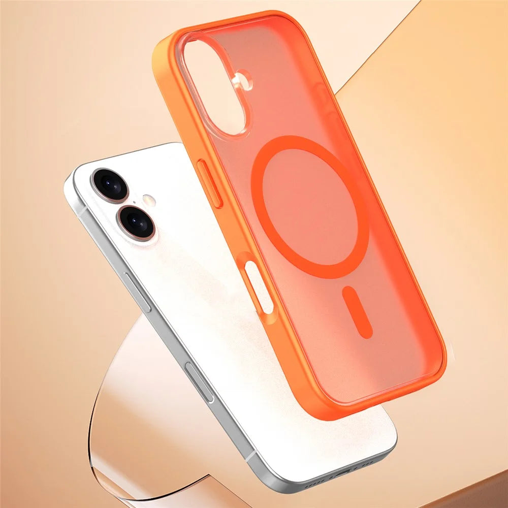 For iPhone 16 Case Compatible with MagSafe Skin Feel Frosted PC + TPU Phone Cover - Orange - 2