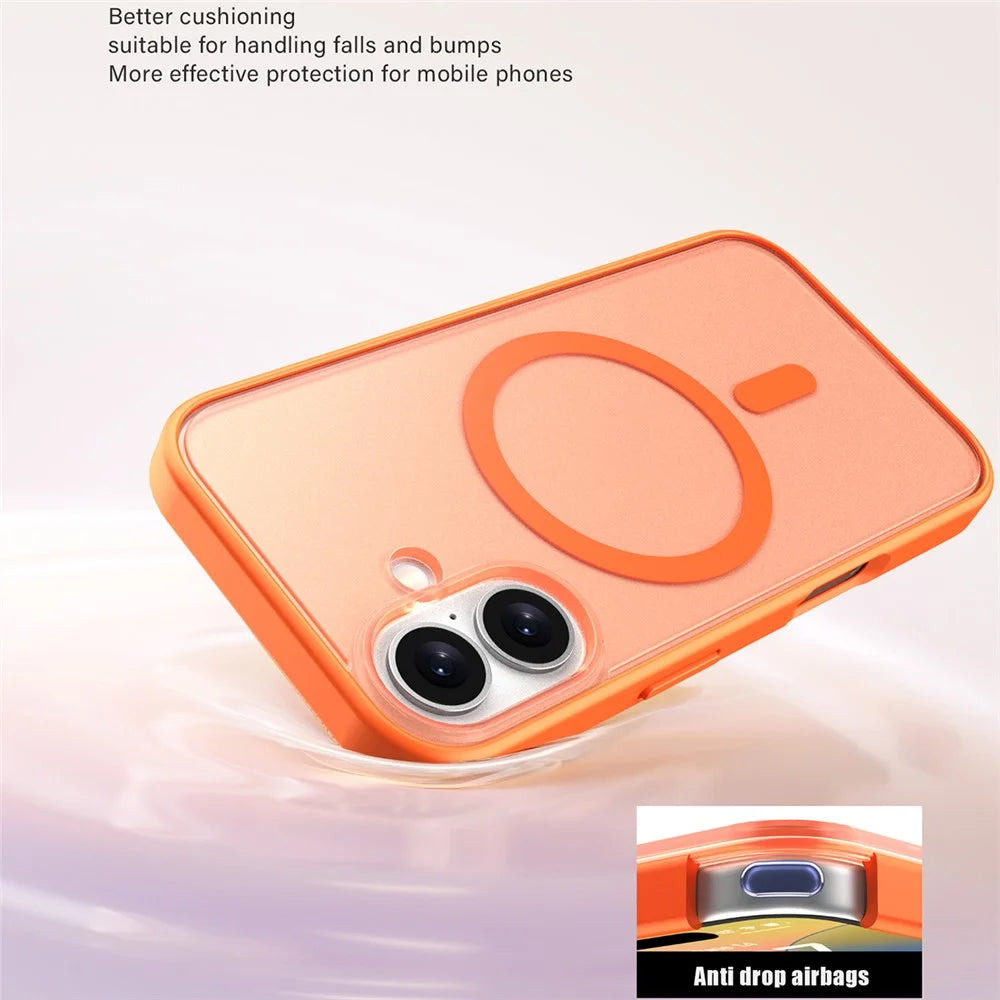 For iPhone 16 Case Compatible with MagSafe Skin Feel Frosted PC + TPU Phone Cover - Orange - 3
