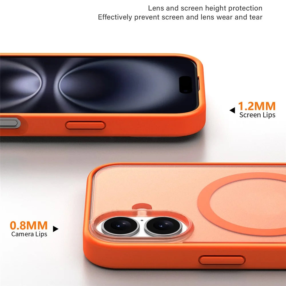 For iPhone 16 Case Compatible with MagSafe Skin Feel Frosted PC + TPU Phone Cover - Orange - 4