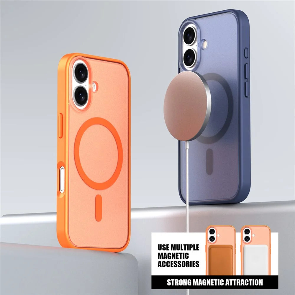For iPhone 16 Case Compatible with MagSafe Skin Feel Frosted PC + TPU Phone Cover - Orange - 6