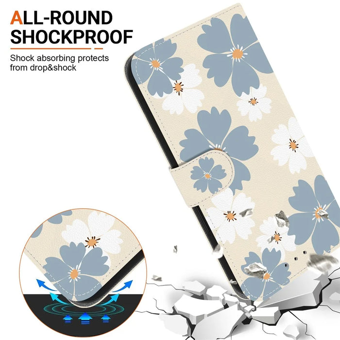 For iPhone Air Wallet Case Pattern Printing Leather Stand Phone Cover with Strap - Blue Daisy - 6