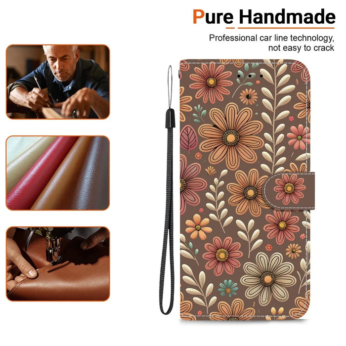 For iPhone 18 Pro Max / 17 Pro Max Wallet Case Pattern Printing Leather Stand Phone Cover with Strap - Blossom - 4