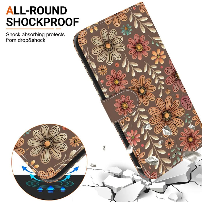 For iPhone 18 Pro Max / 17 Pro Max Wallet Case Pattern Printing Leather Stand Phone Cover with Strap - Blossom - 6