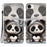 For iPhone 17e / 16e Wallet Case Pattern Printing Leather Stand Phone Cover with Strap - Panda - 1