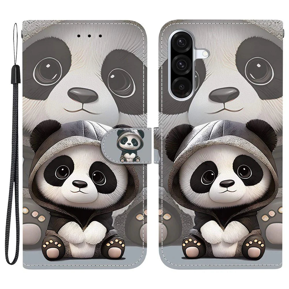 For Samsung Galaxy A18 5G / A17 5G / A17 4G / A26 5G Wallet Case Pattern Printing Leather Stand Phone Cover with Strap - Panda - 1