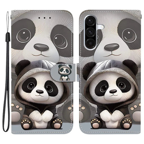 For Samsung Galaxy A18 5G / A17 5G / A17 4G / A26 5G Wallet Case Pattern Printing Leather Stand Phone Cover with Strap - Panda - 1