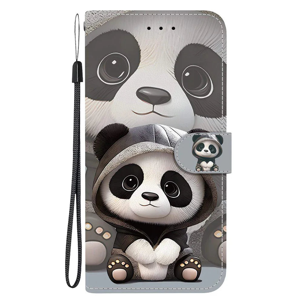 For Samsung Galaxy A18 5G / A17 5G / A17 4G / A26 5G Wallet Case Pattern Printing Leather Stand Phone Cover with Strap - Panda - 7