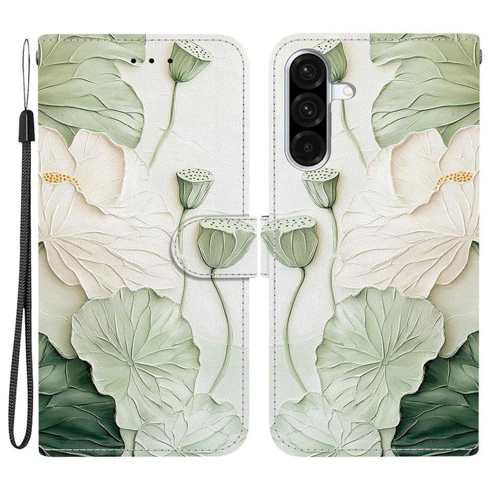 For Samsung Galaxy A36 5G Wallet Case Pattern Printing Leather Stand Phone Cover with Strap - Lotus - 1