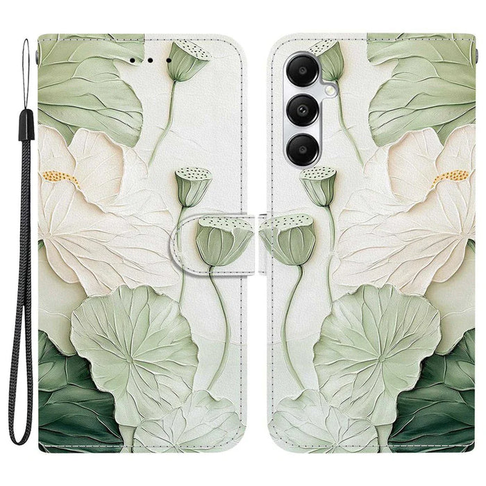 For Samsung Galaxy A18 5G /  A17 5G / A17 4G Wallet Case Pattern Printing Leather Stand Phone Cover with Strap - Lotus - 1