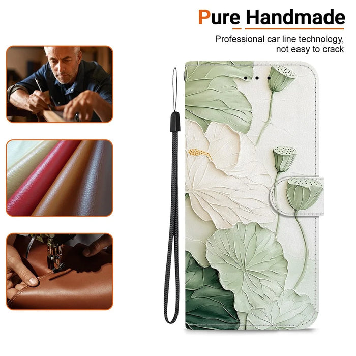 For Samsung Galaxy A18 5G /  A17 5G / A17 4G Wallet Case Pattern Printing Leather Stand Phone Cover with Strap - Lotus - 4