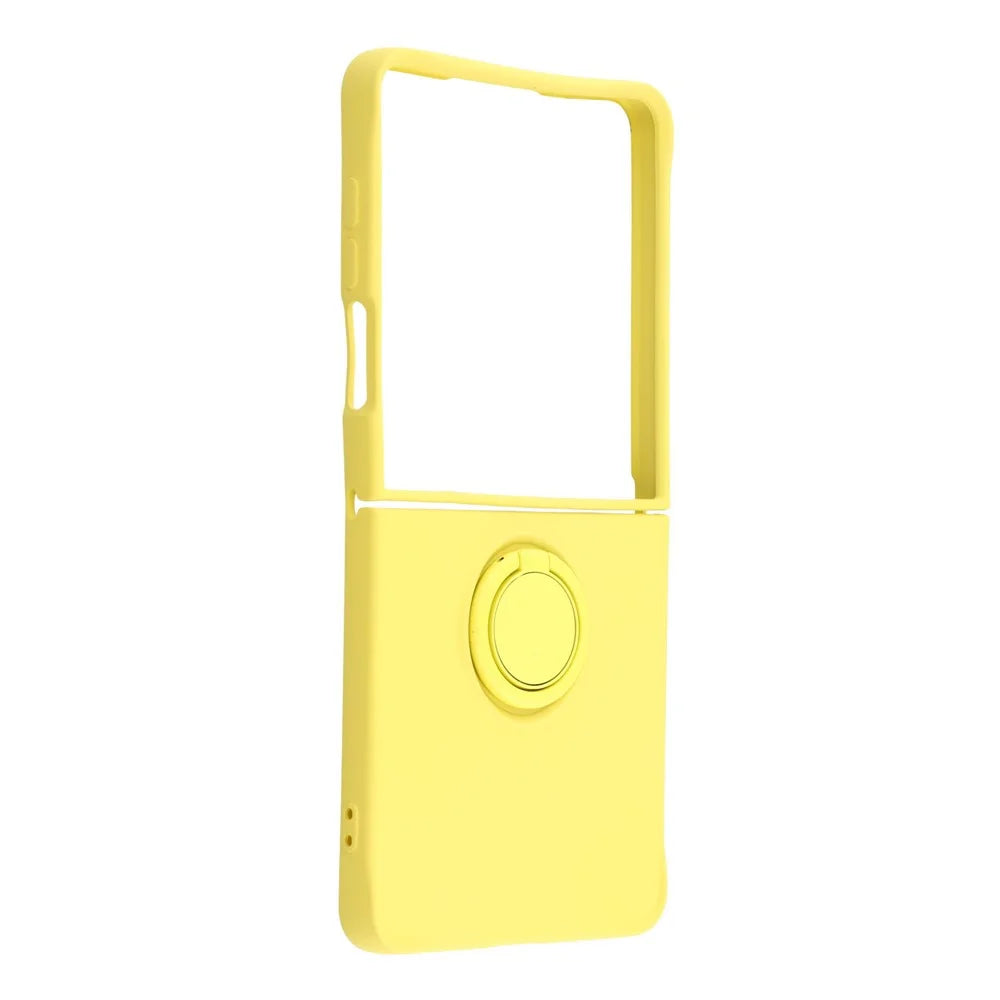 For Samsung Galaxy Z Flip7 5G Silicone Case with Strap Ring Kickstand Phone Cover - Yellow - 2