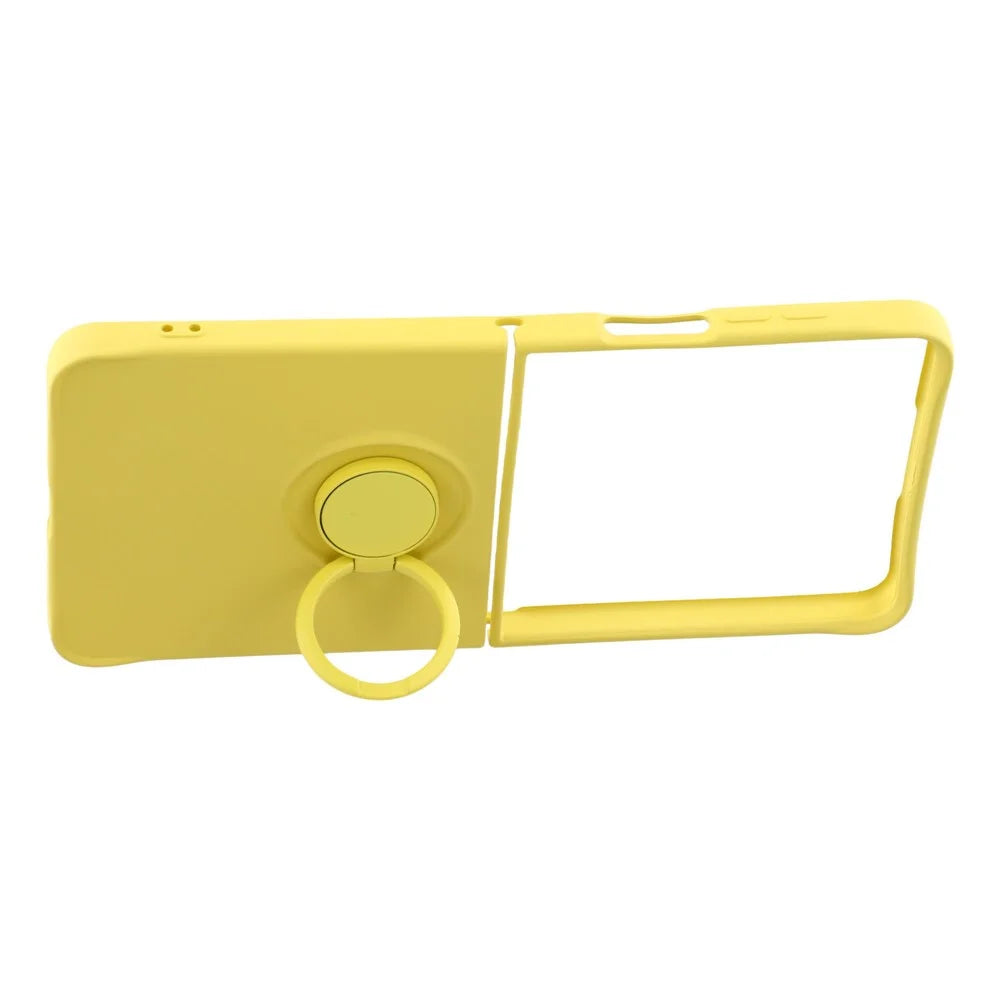 For Samsung Galaxy Z Flip7 5G Silicone Case with Strap Ring Kickstand Phone Cover - Yellow - 3