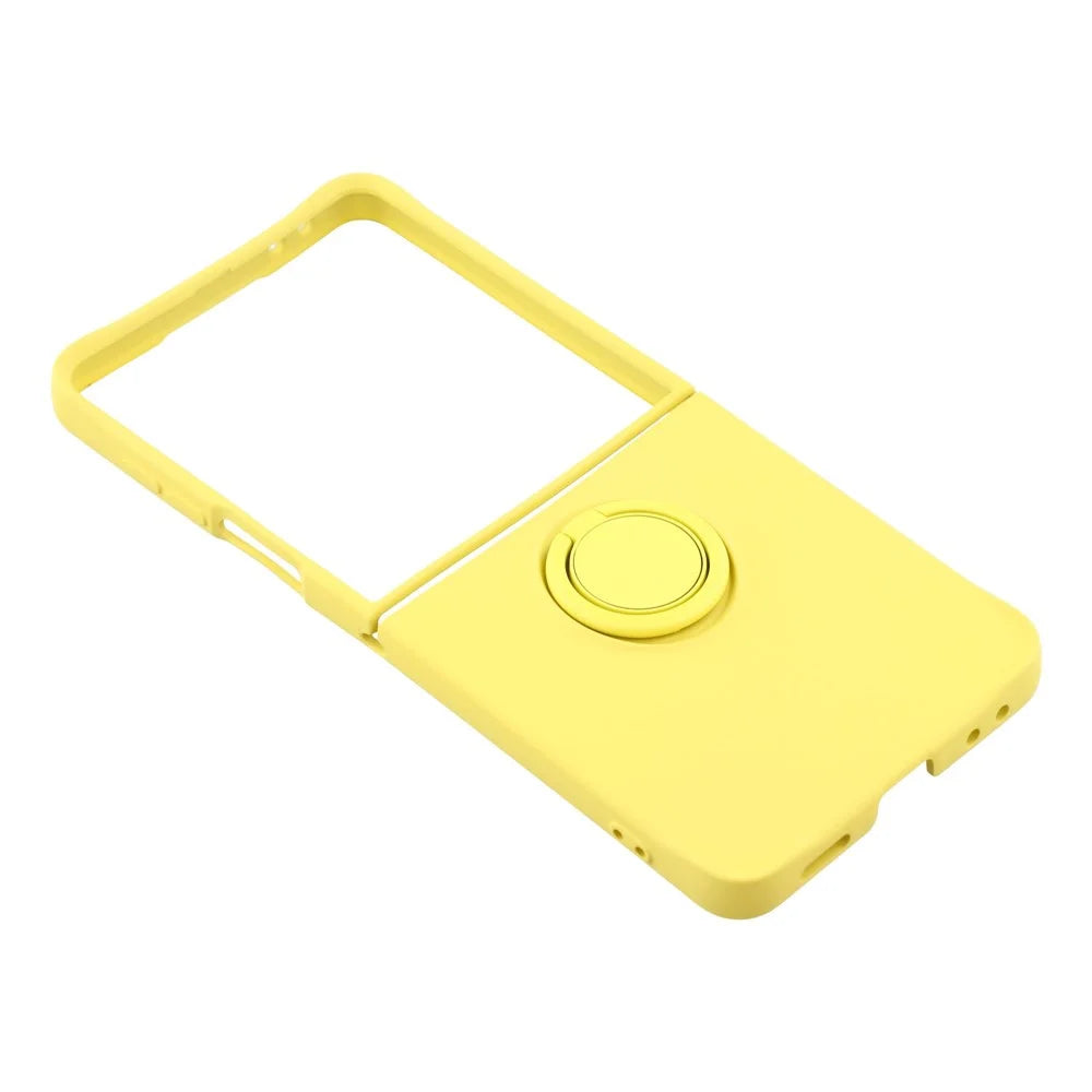 For Samsung Galaxy Z Flip7 5G Silicone Case with Strap Ring Kickstand Phone Cover - Yellow - 4