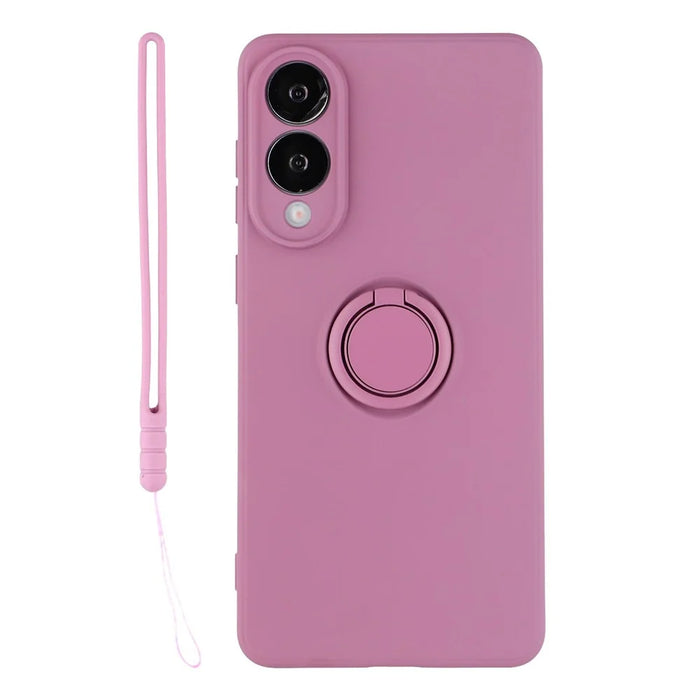 For Samsung Galaxy S25 Edge Silicone Case with Strap Ring Kickstand Phone Cover - Purple - 1