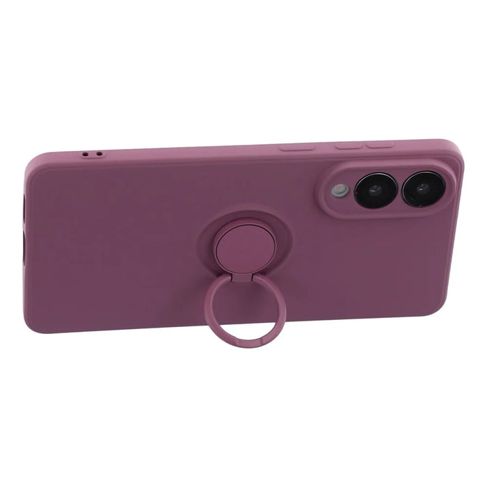For Samsung Galaxy S25 Edge Silicone Case with Strap Ring Kickstand Phone Cover - Purple - 4