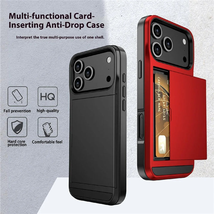 For iPhone 18 Pro / 17 Pro Case with Sliding Card Holder PC + TPU Phone Back Cover - Black - 2