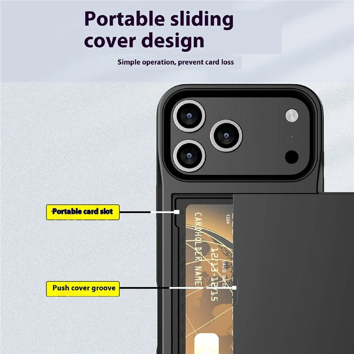 For iPhone 18 Pro / 17 Pro Case with Sliding Card Holder PC + TPU Phone Back Cover - Black - 3