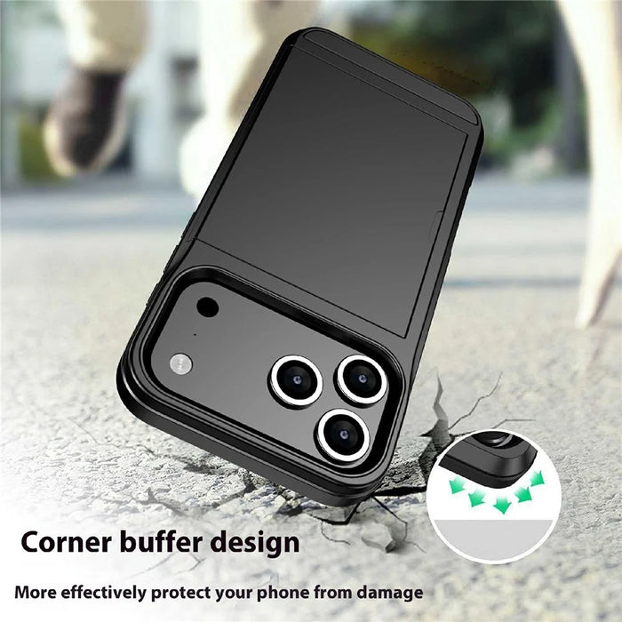 For iPhone 18 Pro / 17 Pro Case with Sliding Card Holder PC + TPU Phone Back Cover - Black - 7