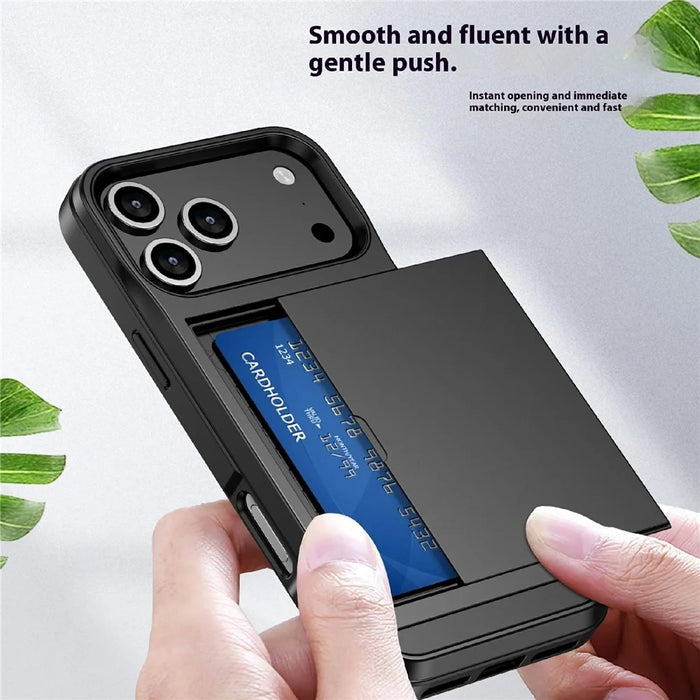 For iPhone 18 Pro Max / 17 Pro Max Case with Sliding Card Holder PC + TPU Phone Back Cover - Black - 4