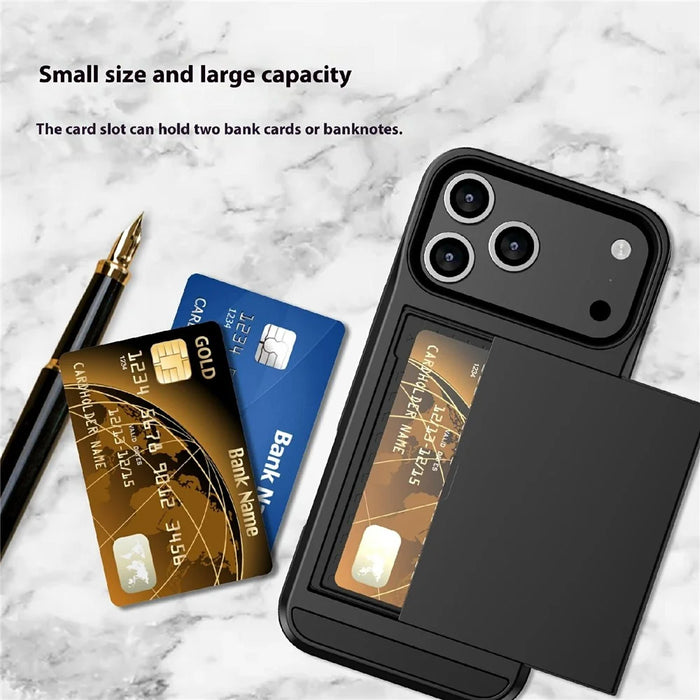 For iPhone 18 Pro Max / 17 Pro Max Case with Sliding Card Holder PC + TPU Phone Back Cover - Black - 5